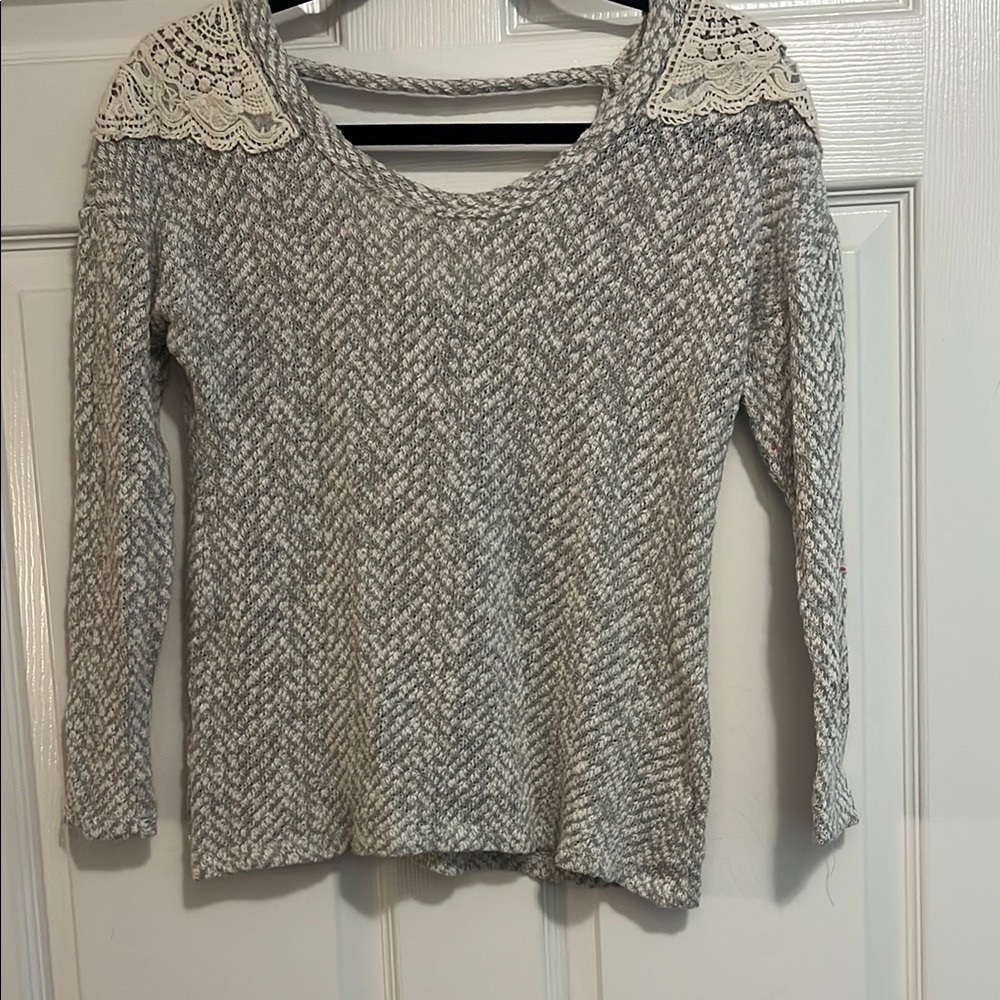 Gray Women's Sweater with Lace Detail